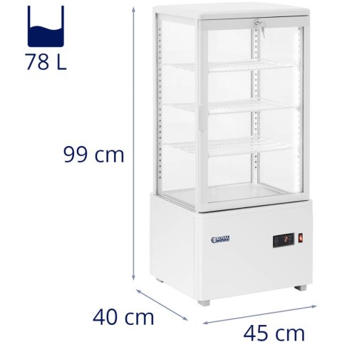 Witryna chłodnicza ekspozycyjna przeszklona 4 poziomy 78 l - biała Royal Catering Witryna chłodnicza ekspozycyjna przeszklona 4 poziomy 78 l - biała Royal Catering
