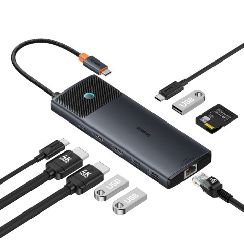 10w1 HUB Adapter USB-C do USB-C PD / 3x USB-A / 2x HDMI / RJ-45 / SD / TF czarny BASEUS 10w1 HUB Adapter USB-C do USB-C PD / 3x USB-A / 2x HDMI / RJ-45 / SD / TF czarny BASEUS
