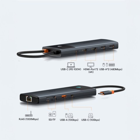 10w1 HUB Adapter USB-C do USB-C PD / 3x USB-A / 2x HDMI / RJ-45 / SD / TF czarny BASEUS 10w1 HUB Adapter USB-C do USB-C PD / 3x USB-A / 2x HDMI / RJ-45 / SD / TF czarny BASEUS