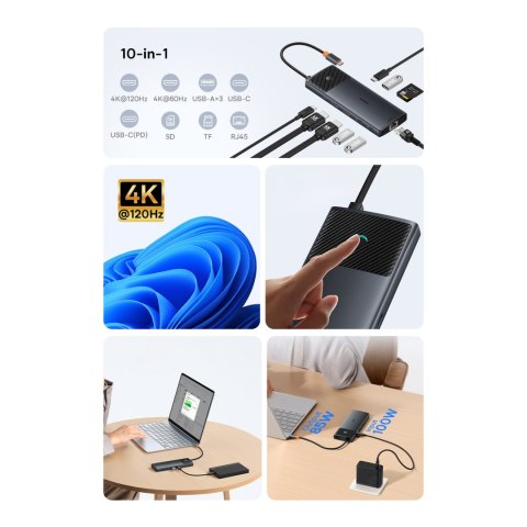 10w1 HUB Adapter USB-C do USB-C PD / 3x USB-A / 2x HDMI / RJ-45 / SD / TF czarny BASEUS 10w1 HUB Adapter USB-C do USB-C PD / 3x USB-A / 2x HDMI / RJ-45 / SD / TF czarny BASEUS
