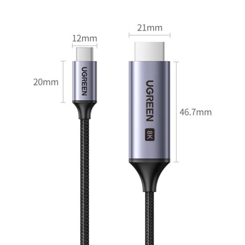 Kabel przewód przejściówka USB-C - HDMI 2.1 8K 60Hz 1.5m szary UGREEN Kabel przewód przejściówka USB-C - HDMI 2.1 8K 60Hz 1.5m szary UGREEN