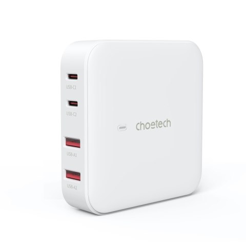 Mocna ładowarka sieciowa GaN 100W 2x USB-A 2x USB-C biała CHOETECH Mocna ładowarka sieciowa GaN 100W 2x USB-A 2x USB-C biała CHOETECH