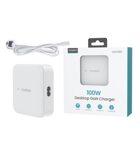 Mocna ładowarka sieciowa GaN 100W 2x USB-A 2x USB-C biała CHOETECH Mocna ładowarka sieciowa GaN 100W 2x USB-A 2x USB-C biała CHOETECH
