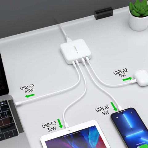 Mocna ładowarka sieciowa GaN 100W 2x USB-A 2x USB-C biała CHOETECH Mocna ładowarka sieciowa GaN 100W 2x USB-A 2x USB-C biała CHOETECH