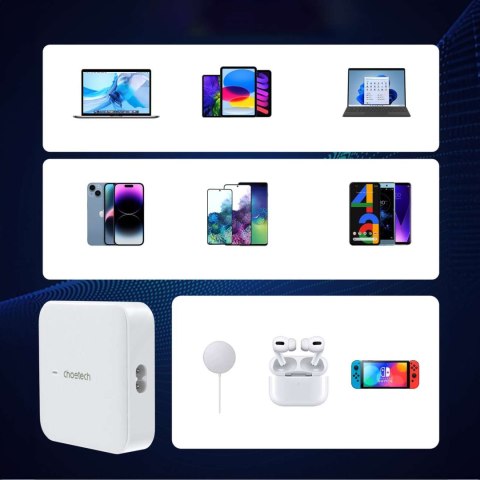 Mocna ładowarka sieciowa GaN 100W 2x USB-A 2x USB-C biała CHOETECH Mocna ładowarka sieciowa GaN 100W 2x USB-A 2x USB-C biała CHOETECH