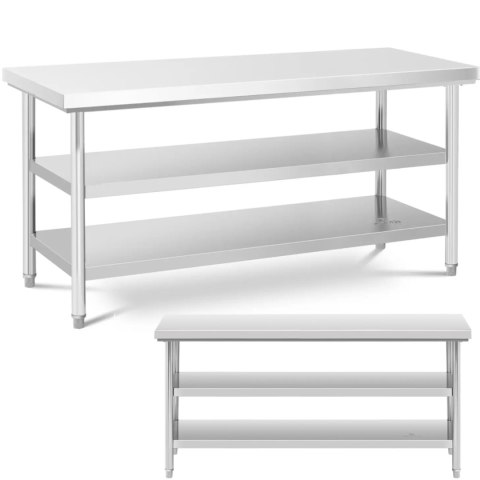 Stół blat roboczy centralny stalowy 2 półki 180 x 70 cm do 600 kg Royal Catering Stół blat roboczy centralny stalowy 2 półki 180 x 70 cm do 600 kg Royal Catering
