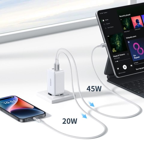 Szybka ładowarka sieciowa GaN 65W USB-A / 2x USB-C biała UGREEN Szybka ładowarka sieciowa GaN 65W USB-A / 2x USB-C biała UGREEN