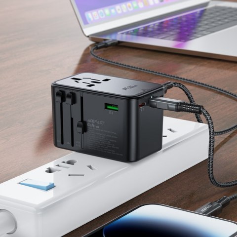 Uniwersalna ładowarka podróżna GaN 2x USB-A 3x USB-C wtyczki UK EU USA AUS czarna ACEFAST Uniwersalna ładowarka podróżna GaN 2x USB-A 3x USB-C wtyczki UK EU USA AUS czarna ACEFAST