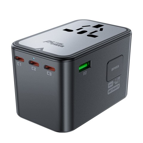 Uniwersalna ładowarka podróżna GaN 2x USB-A 3x USB-C wtyczki UK EU USA AUS czarna ACEFAST Uniwersalna ładowarka podróżna GaN 2x USB-A 3x USB-C wtyczki UK EU USA AUS czarna ACEFAST