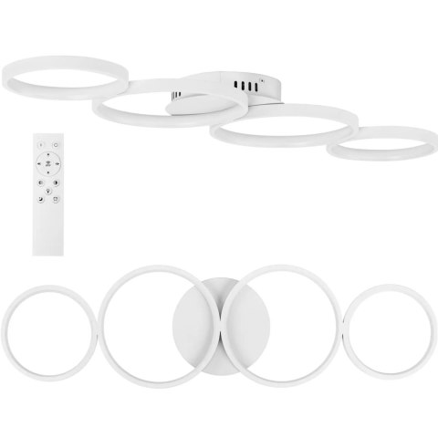 Lampa sufitowa nowoczesna LED z pilotem - 4 białe okręgi UNIPRODO Lampa sufitowa nowoczesna LED z pilotem - 4 białe okręgi UNIPRODO
