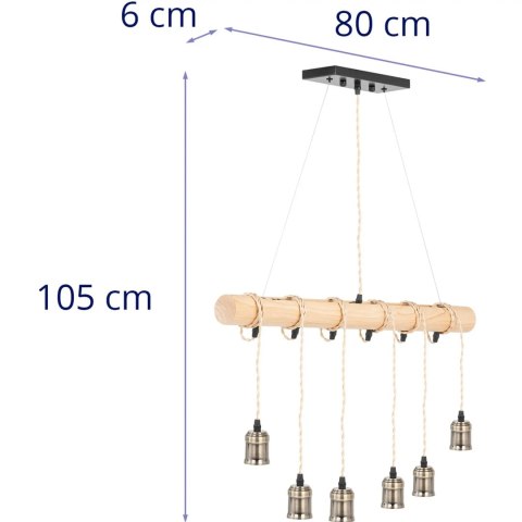Lampa sufitowa wisząca LOFT 6 punktowa E27 - drewniana belka UNIPRODO Lampa sufitowa wisząca LOFT 6 punktowa E27 - drewniana belka UNIPRODO