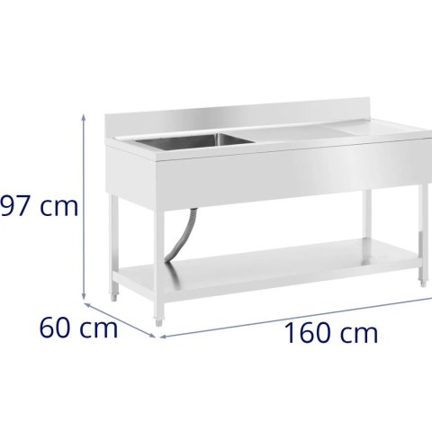 Zlew basen jednokomorowy z ociekaczem półką i rantem lewy 160 x 60 x 97 cm Royal Catering Zlew basen jednokomorowy z ociekaczem półką i rantem lewy 160 x 60 x 97 cm Royal Catering