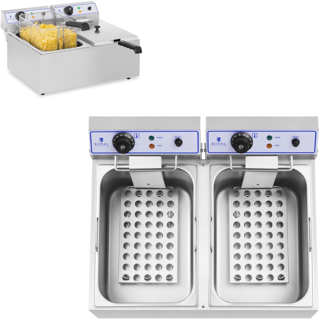 Profesjonalna podwójna frytownica do frytek ryb 6000W 2 x 17L Royal Catering RCEF 15D Royal Catering Profesjonalna podwójna frytownica do frytek ryb 6000W 2 x 17L Royal Catering RCEF 15D Royal Catering