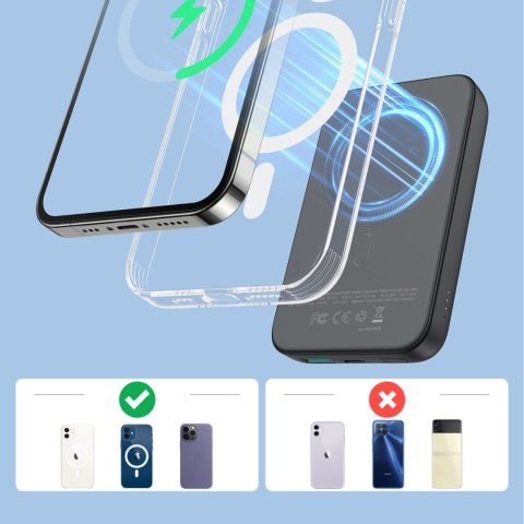 Mini Power Bank 10000mAh magnetyczny z ładowarką QC PD USB USB-C czarny JOYROOM Mini Power Bank 10000mAh magnetyczny z ładowarką QC PD USB USB-C czarny JOYROOM