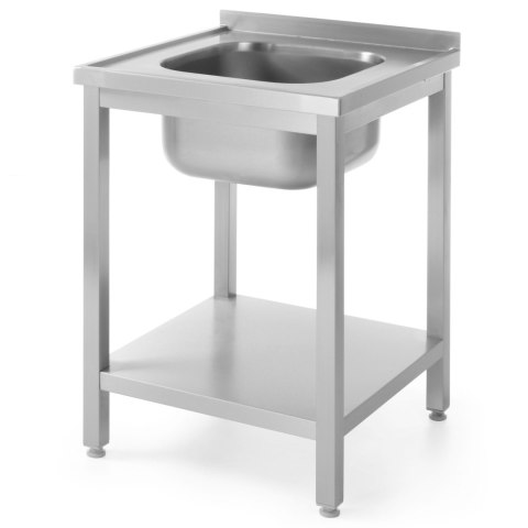 Stół blat roboczy stalowy z jednym zlewem 600x600mm i półką - Hendi 811856 Hendi