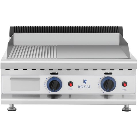Grill gazowy podwójny gładki ryflowany nierdzewny na gaz ziemny 2x 3.1 kW 0.02 bar 60 x 40 cm Royal Catering