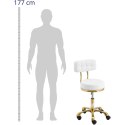 Krzesło taboret hoker kosmetyczny z oparciem na kółkach do 150 kg GELA biało złoty Physa