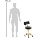 Krzesło taboret hoker kosmetyczny z oparciem na kółkach do 150 kg GELA czarno złoty Physa