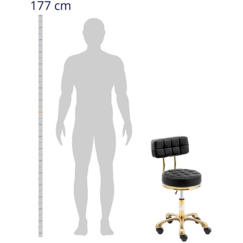 Krzesło taboret hoker kosmetyczny z oparciem na kółkach do 150 kg GELA czarno złoty Physa