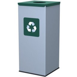 Metalowy kosz do segregacji śmieci 30x30x70cm 60L SZKŁO - pokrywa zielona GSG24