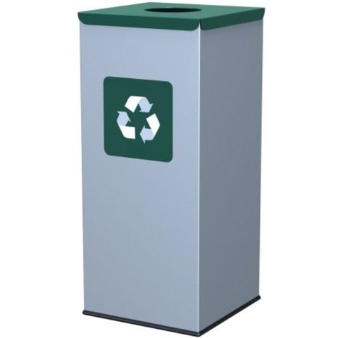 Metalowy kosz do segregacji śmieci 30x30x70cm 60L SZKŁO - pokrywa zielona GSG24