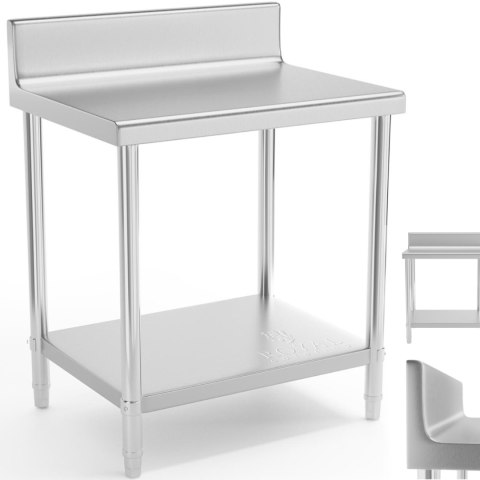 Stół blat roboczy stalowy nierdzewny przyścienny z rantem i półką 80x60cm Royal Catering
