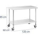 Stół metalowy gastronomiczny na kółkach z półką STAL 60 x 120 cm Royal Catering