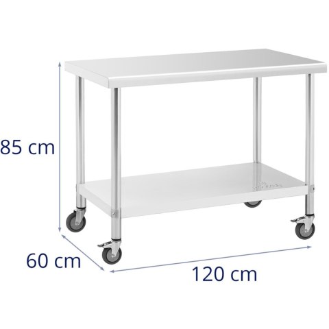Stół metalowy gastronomiczny na kółkach z półką STAL 60 x 120 cm Royal Catering