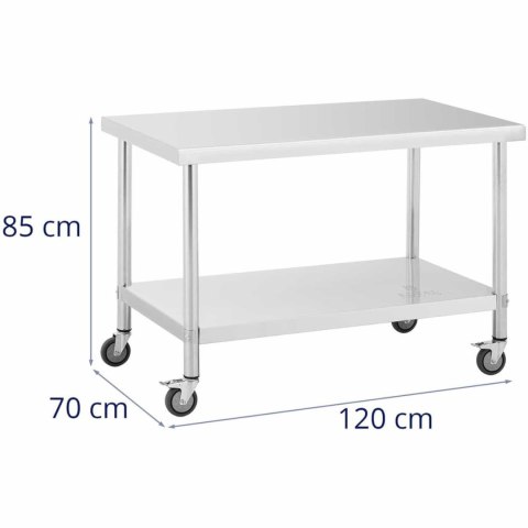Stół metalowy gastronomiczny na kółkach z półką STAL 70 x 120 cm Royal Catering
