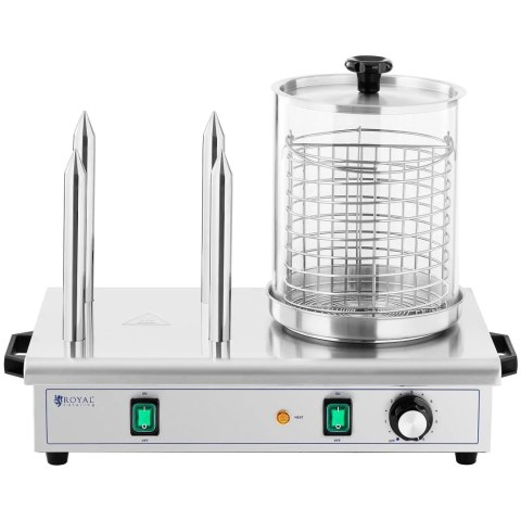 Podgrzewacz do hot dogów 4 szpikulce na bułki pojemnik na 30 kiełbasek 650 W Royal Catering