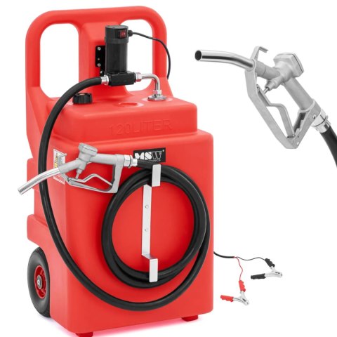Przenośny zbiornik paliwa z elektryczną pompą nalewakiem na kółkach 37 l/min 120 l MSW