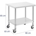 Stół blat roboczy na kółkach 2 poziomy 60 x 80 cm STAL do 135 kg Royal Catering