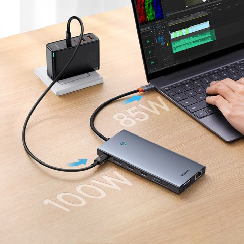 13w1 HUB adapter PortalJoy Series USB-C HDMI DP VGA USB-A PD RJ45 SD TF AUX - szary BASEUS