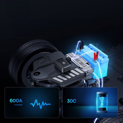 4w1 Jump starter 600A z latarką powerbankiem 6000mAh kompresorem Super Energy - czarny BASEUS