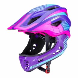 Kask rowerowy dziecięcy z odpinaną szczęką rozmiar S - fioletowo-różowy ROCKBROS