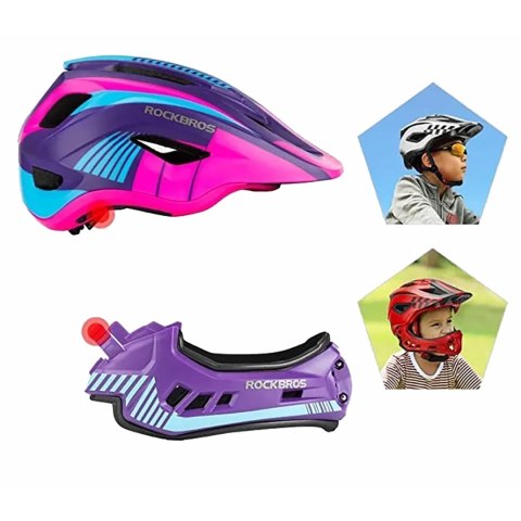 Kask rowerowy dziecięcy z odpinaną szczęką rozmiar S - fioletowo-różowy ROCKBROS