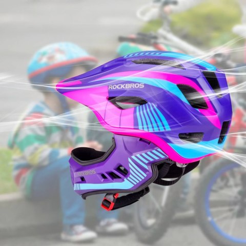 Kask rowerowy dziecięcy z odpinaną szczęką rozmiar S - fioletowo-różowy ROCKBROS