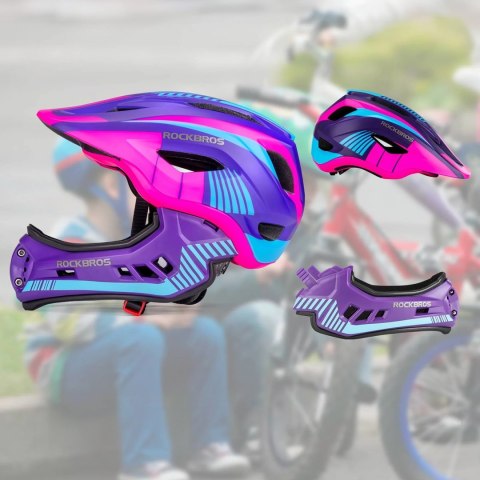Kask rowerowy dziecięcy z odpinaną szczęką rozmiar S - fioletowo-różowy ROCKBROS