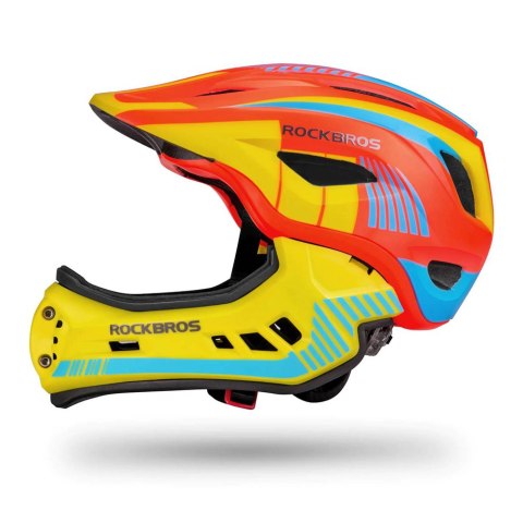 Kask rowerowy dziecięcy z odpinaną szczęką rozmiar S - żółto-pomarańczowy ROCKBROS