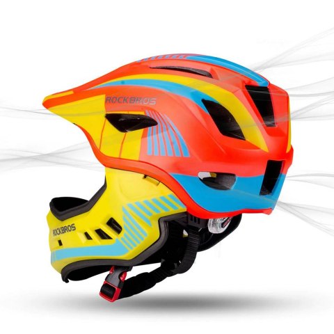 Kask rowerowy dziecięcy z odpinaną szczęką rozmiar S - żółto-pomarańczowy ROCKBROS
