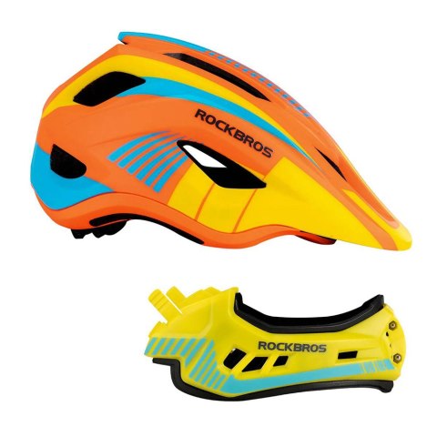 Kask rowerowy dziecięcy z odpinaną szczęką rozmiar S - żółto-pomarańczowy ROCKBROS