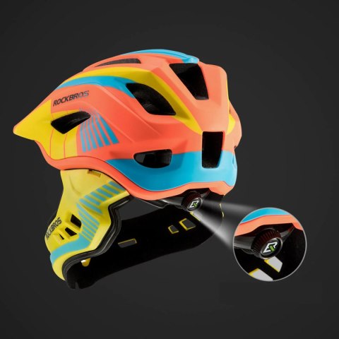 Kask rowerowy dziecięcy z odpinaną szczęką rozmiar S - żółto-pomarańczowy ROCKBROS