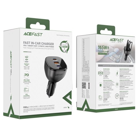 Ładowarka samochodowa B14 165W 2x USB-C 1x USB-A - czarna ACEFAST