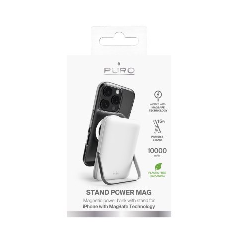 Powerbank bezprzewodowy 10000mAh USB-C MagSafe z podstawką - biały PURO