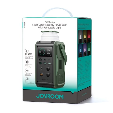 Powerbank turystyczny 75000mAh 100W USB-C USB-A lampka sygnał SOS - zielony JOYROOM