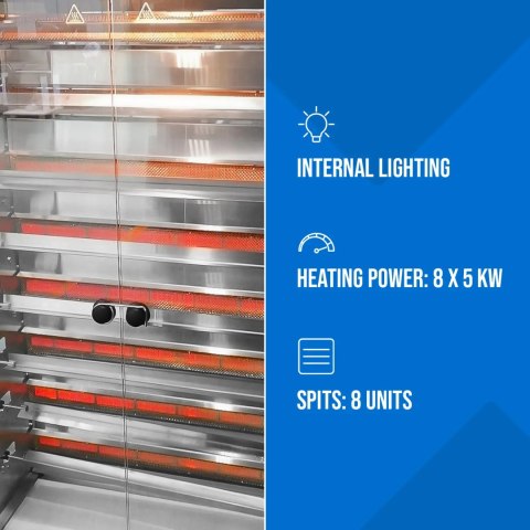 Rożen gazowy opiekacz do 40 kurczaków 8 szpikulców propan-butan 40 kW Royal Catering