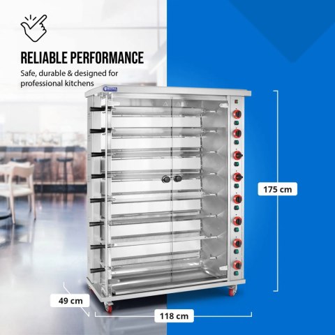 Rożen gazowy opiekacz do 40 kurczaków 8 szpikulców propan-butan 40 kW Royal Catering