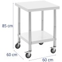 Stół blat roboczy na kółkach 2 poziomy 60 x 60 cm STAL do 120 kg Royal Catering