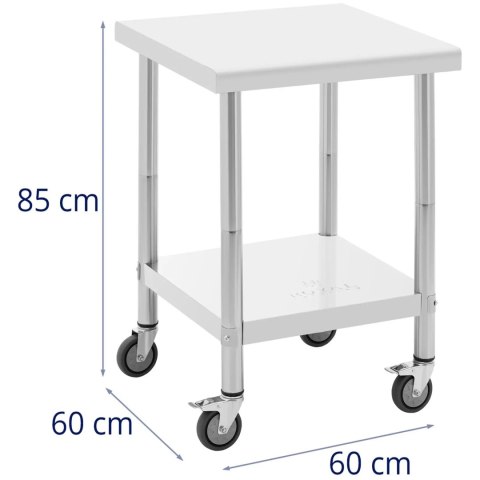 Stół blat roboczy na kółkach 2 poziomy 60 x 60 cm STAL do 120 kg Royal Catering