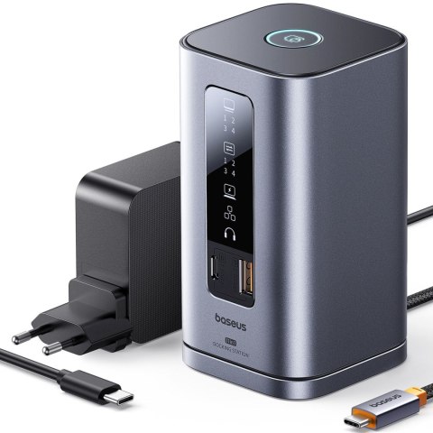 HUB Stacja dokująca 11w1 USB-C HDMI DP USB-A USB-C RJ45 PD mini jack 3.5mm ładowarka EU - szara BASEUS